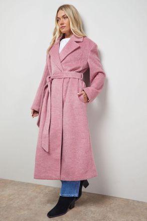 Oasis Womens Brushed Belted Coat - Pink - Size 10 UK