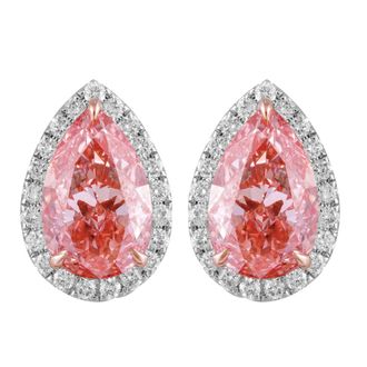 Diamond2Deal 14k White Gold Vivid Pink Pear Cut 4.9 Ct Lab-Grown Diamond Halo Stud Earrings