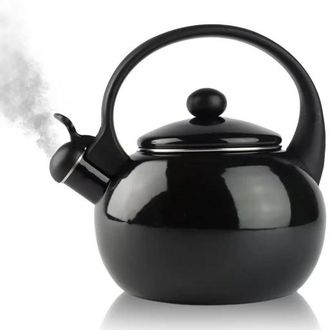 OEM Hervidor Tradicional, Esmaltado, Negro, Con Silbato, De Acero, 2,2 L, Para Inducci&oacute;n De Gas