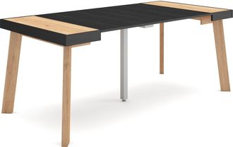 Skraut Home Mesa Consola Extensible, Mesa Comedor Plegable, 180, Para 8 Comensales, Patas De Madera, Estilo Moderno, Roble Y Negro - Skraut Home
