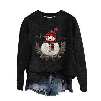 Generic Ladies Jumpers Funny Christmas Outfits for Women Santa Claus Long Sleeve Tops Elk Casual Lightweight Wine Glass Basic Tunic Shirts Fair Isle Cable Kni