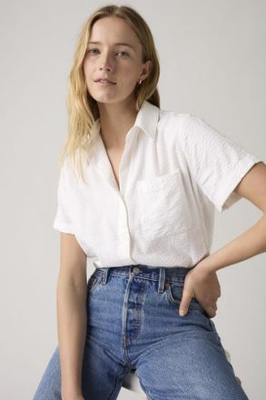Levi's Darlene Short-Sleeve Shirt - Donna - L - Bianco / Bright White Seersucker