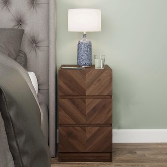 GFW Catania Pair of 3 Drawer Bedside Tables in Walnut