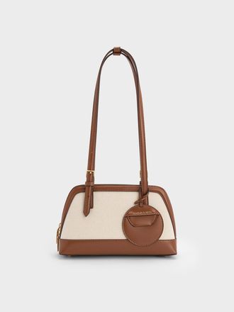 Charles & Keith Enola Canvas Two-Tone Elongated-Handle Bag