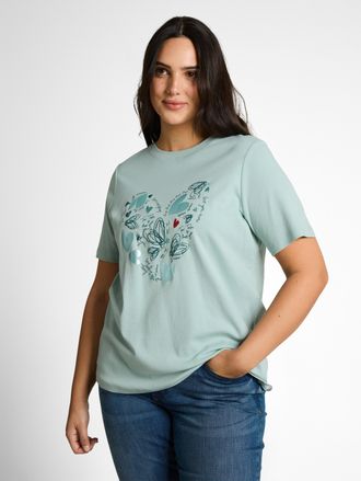 Tom Tailor T-Shirt TOM TAILOR PLUS, Damen, Gr. 54, soft dusty blau, Single Jersey, Obermaterial: 100% Baumwolle, bedruckt, regular fit normal, Rundhals, gerader 