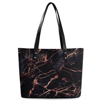 Generic Rose Gold Foil Black Marble Tote Bags for Women Cute Shoulder Purses Handbags