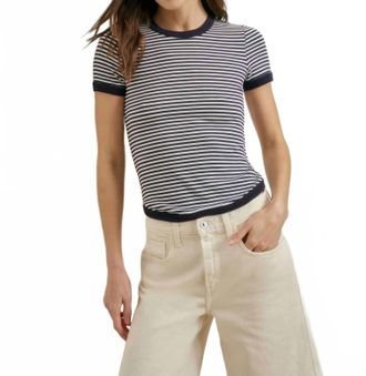 Favorite Daughter Foundation Short Sleeve Tee In Navy/white Stripe