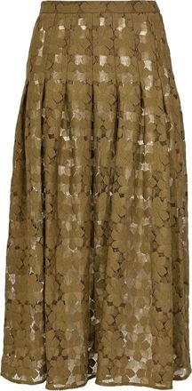 Max Mara Mstairone Midi Skirt In Khaki Green Lace