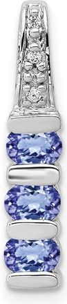 Diamond2Deal 14k White Gold Tanzanite & Diamond 3-Stone Slide Pendant Fits up to 2mm Omega