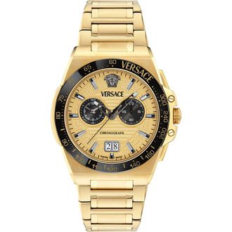 Versace Greca Reaction Chronograph Goldtone Bracelet Watch, 43mm in Ip Yellow Gold at Nordstrom