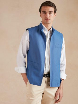 Oliver Brown Linen Gilet with Zip - Cobalt Blue