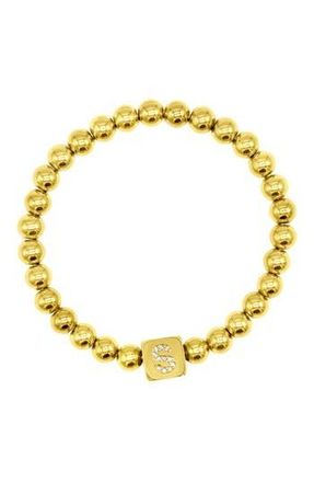 Adornia Crystal Initial Stretch Bracelet in Gold-S at Nordstrom Rack