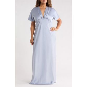 Renee C V-Neck Satin Dress in Steel Blue at Nordstrom Rack, Size 1X