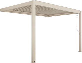 Oviala P&eacute;rgola bioclim&aacute;tica adosada de 3x4 m en madera crema y aluminio