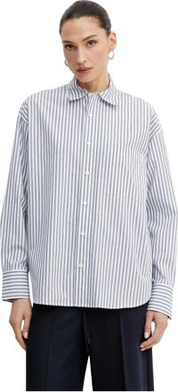 Michael Kors Gestreepte Katoenen Blouse - Dames - Overhemden - Blauw - S - Katoen - Overhemden