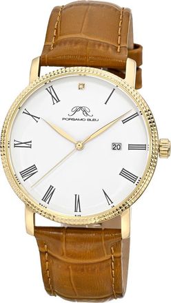 Porsamo Bleu Veritas 1 Croc Embossed Leather Strap Watch, 40mm in Gold at Nordstrom Rack