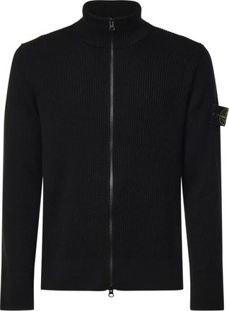 Stone Island Virgin Wool Ribbed Cardigan - Heren - Vesten - Zwart - 3XL - Wol - Truien & Vesten