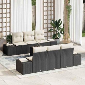 vidaXL Conjunto De Sof&aacute; De Jard&iacute;n 7 Pcs Negro, Crema 55 X 55 X 37 Cm Vidaxl