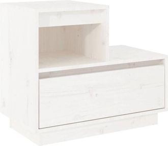 vidaXL Vidaxl - Mesita De Noche Madera Maciza De Pino Blanco 60x34x51 Cm