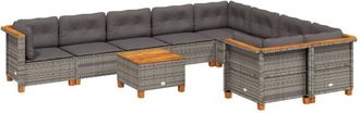 vidaXL Set De Sof&aacute;s De Jard&iacute;n 10 Pzas Con Cojines Rat&aacute;n Sint&eacute;tico Gris Vidaxl