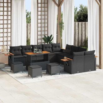 vidaXL Conjunto De Sof&aacute;s De Jard&iacute;n Con Coj&iacute;n 14 Pcs Negro Vidaxl