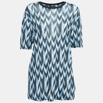Emporio Armani Blue Printed Linen Knit Crew Neck T-Shirt