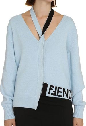 Fendi Womens Blue Cashmere Cardigan Clothing