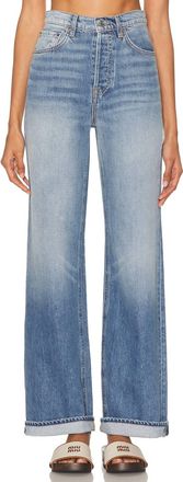 GRLFRND The Brooklyn High Rise Straight Distressed Jean In Blue