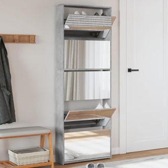 vidaXL Vidaxl - Mueble Zapatero Y Espejo 5 Niveles Gris Hormig&oacute;n 63x17x169,5 Cm