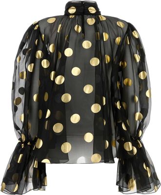 Dolce & Gabbana Womens Printed Organza Blouse Black Silk Sweater