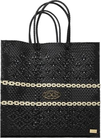 Lola's Bag Womens Handmade Tote Bag In Black/beige Line