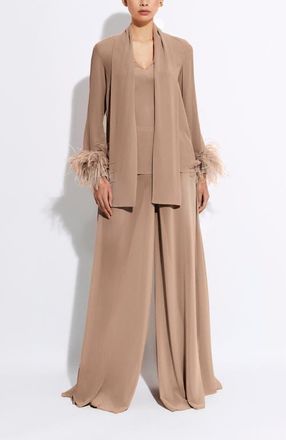 Sally Lapointe Lightweight Georgette Scarf Top With Feathers in Oat at Nordstrom, Size X-Small L