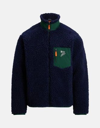 Ralph Lauren Mens RALPH LAUREN MENS WOOL BORG LOGO SHERPA ZIP THROUGH FLEECE CRUISE NAVY - Size: 40
