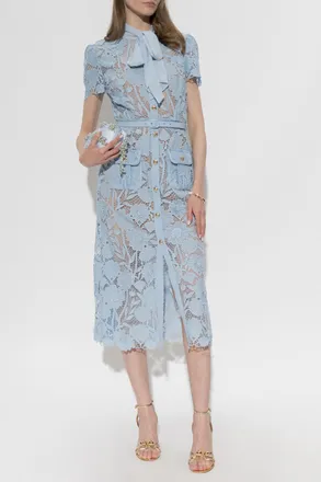 Self Portrait Lace Dress With Belt, Womens, Blue