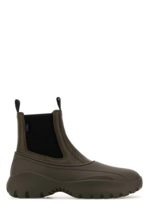 Burberry Dove Grey Leather And Rubber Chelsea Scoot Ankle Boots