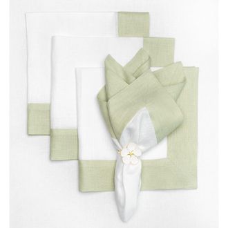 Solino Home Linen Dinner Napkins - Contempo, 20 x 20 in Sage Green And White at Nordstrom, Size Large