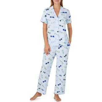 Kate Spade New York print crop pajamas in Blue Grid at Nordstrom, Size X-Small