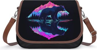 Generic Bear in Mountains Crossbody Bags for Women Fashion Leather Shoulder Handbags With Adjustable Strap