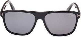 Tom Ford 58mm Polarized Square Sunglasses in Shiny Black /Smoke Polarized at Nordstrom Rack