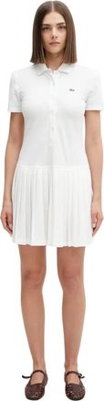 Lacoste Stretch Piqu&eacute; Pliss&eacute; Polo Jurk - Dames - Korte kleedjes - Beige - 2XS - Katoen - Kleedjes