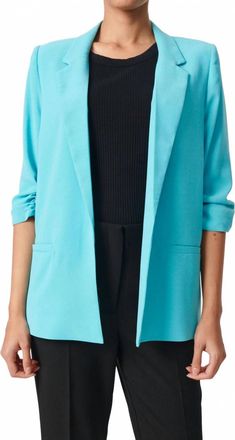 Soaked In Luxury Shirley Quarter Sleeve Open Front Blazer In Sea Jet