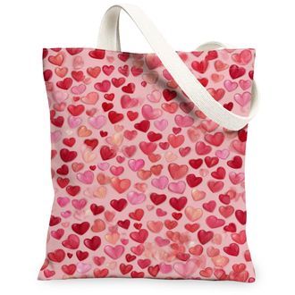 Generic ValentineS Day Hearts Canvas Tote Bags, Love Pattern Reusable Grocery Bags, Lightweight Washable Shoulder Strap Canvas for, Peach, 13x15 Inch