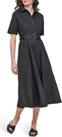 DKNY Short Sleeve Drop Waist Cotton Shirtdress in Black at Nordstrom Rack, Size Xx-Small