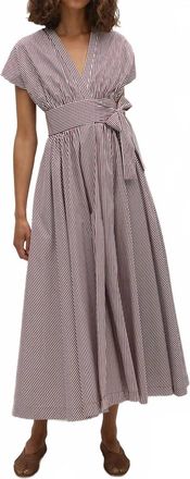 Faithfull The Brand Lova Belted V-Neck Midi Dress In Maia Stripe Burgandy