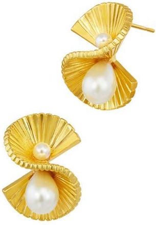 Savvy Cie Jewels Imitation Pearl Twist Stud Earrings in Yellow at Nordstrom Rack