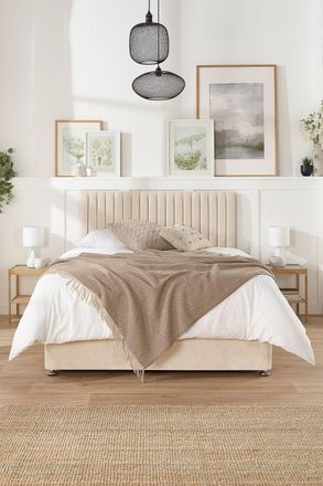 Aspire Home Accents Grant Divan, Linen Fabric, Strutted Headboard, No Drawers in Cream | Size: Single