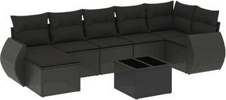 vidaXL Set De Sof&aacute;s De Jard&iacute;n 8 Piezas Y Cojines Rat&aacute;n Sint&eacute;tico Negro Vidaxl