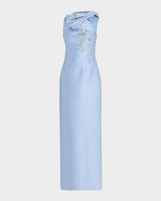 Sachin & Babi Olivia Beaded Bow-Embellished Mikado Gown