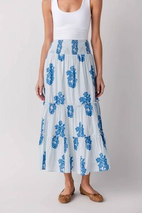 THML Clothing Womens Smocked Waist Floral Long Skirt In White