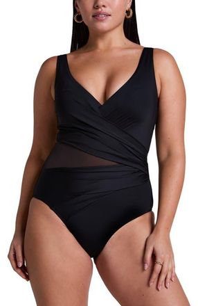 Hunkem&ouml;ller Shaping Shell Mesh Swimsuit in Black at Nordstrom, Size Xx-Large